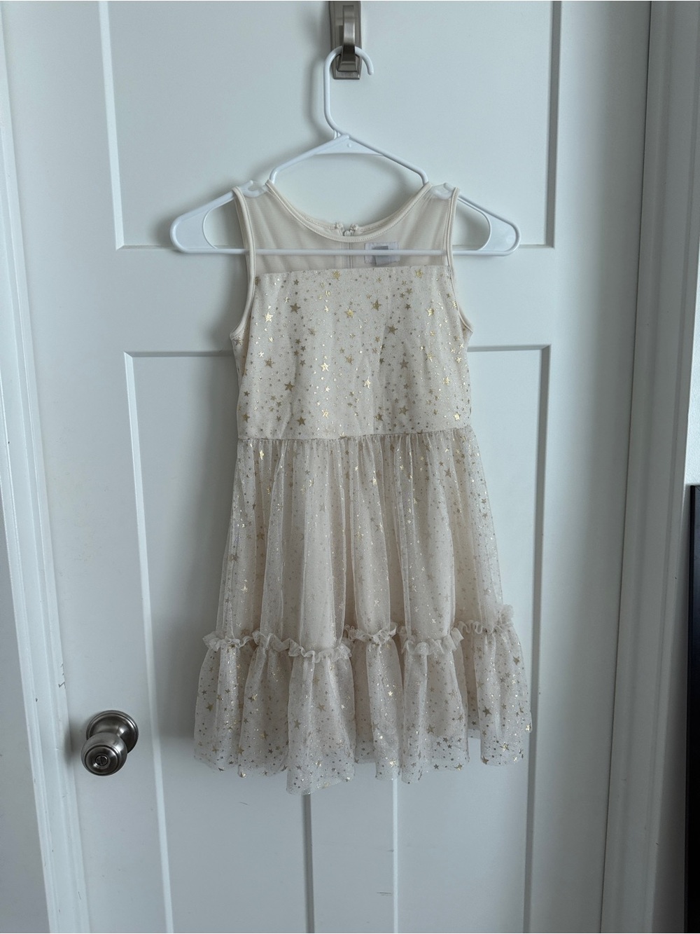 Place Girls' Cream Tulle Dress with Gold Star Accents